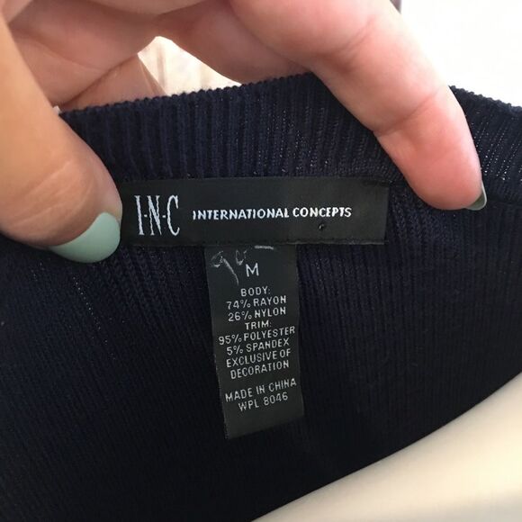 INC Navy Blue Lace Up Grommet Ribbed Sweater - Picture 9 of 9